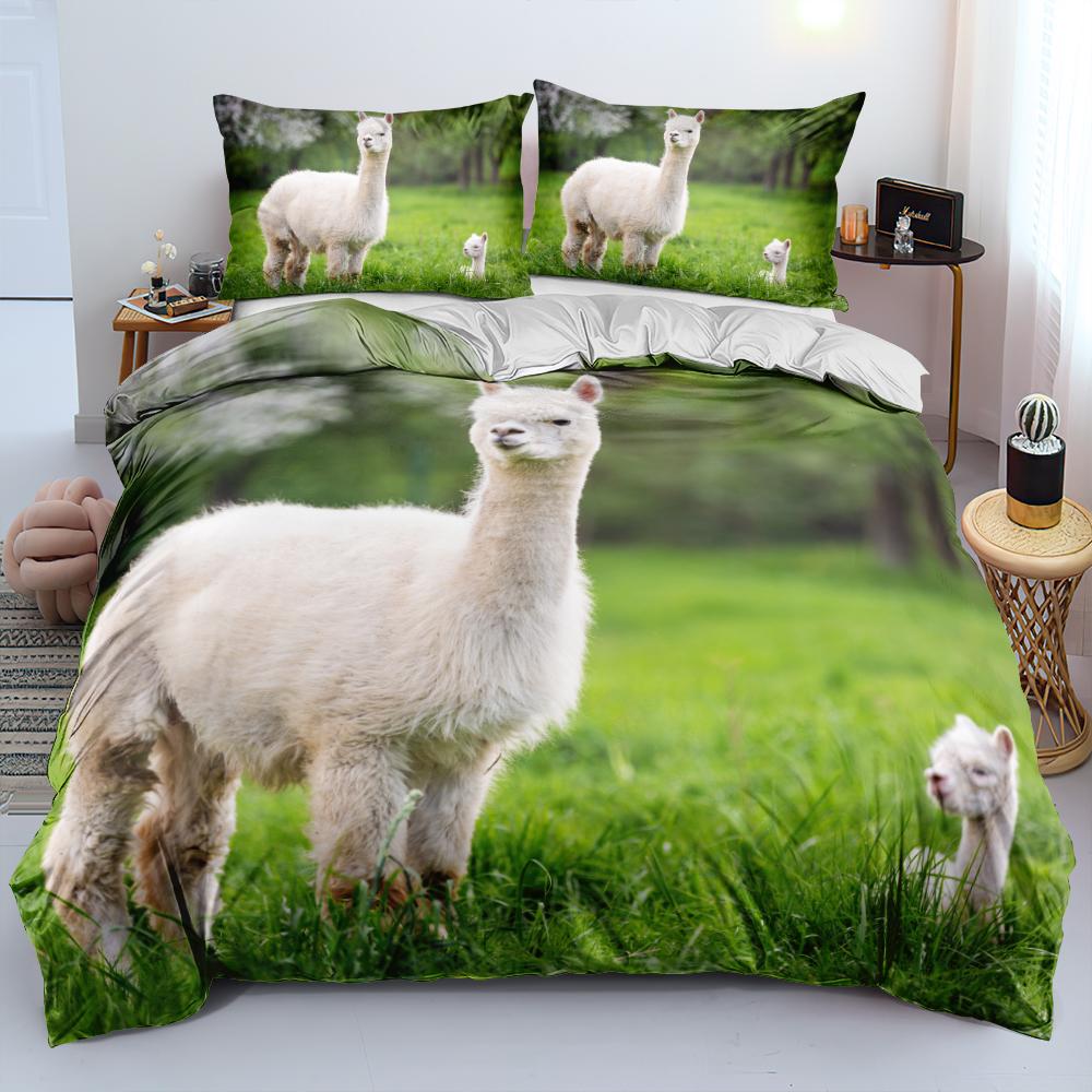 Alpaca Duvet Cover King Queen Size Kawaii Farm Animal Theme Bedding Set Kids Cartoon Llama Alpaca 2/3pcs Polyester Quilt Cover