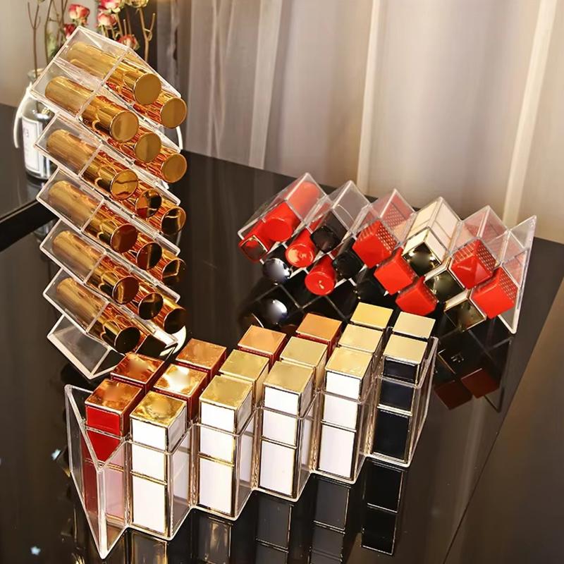 Makeup Organizer Clear Lipstick Storage Box 10/16 Grid Lipstick Nail Polish Display Stand Holder Lipstick Case Shelf Storage