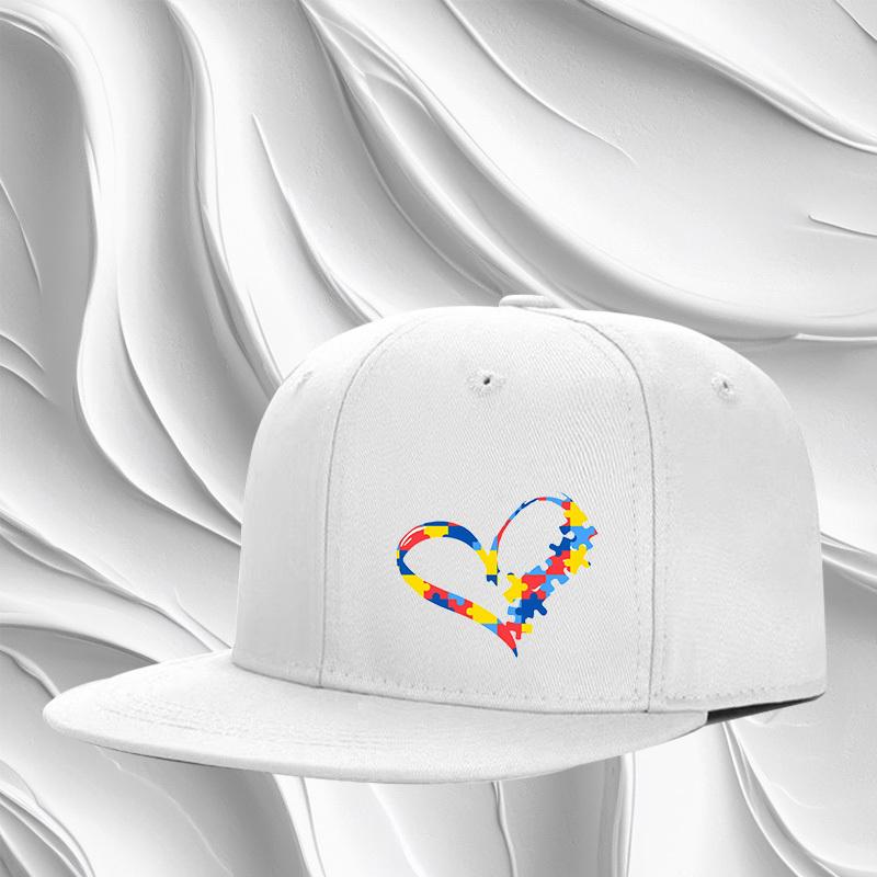 

Autism Awareness Puzzle Heart Print Adjustable Flat Brim Hat Unisex Polyester Casual Outdoor Baseball Cap One Size
