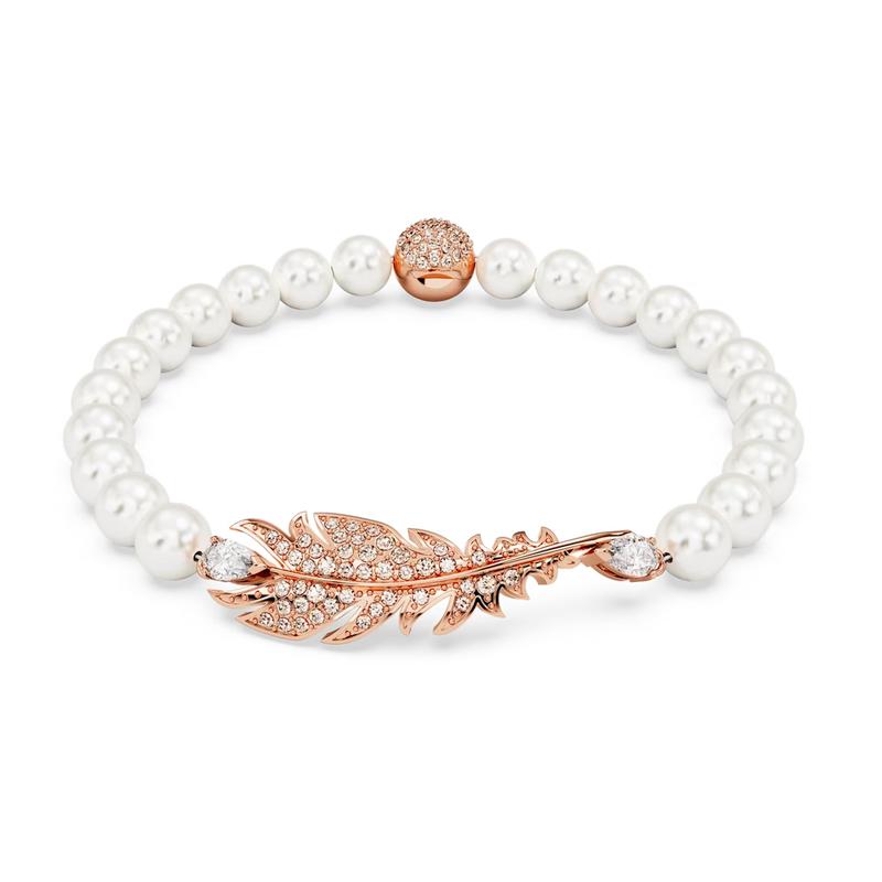 Swarovski Idyllia Feather Decoration Rose Gold Plated Bracelet Unisex Couple Style White 5663480