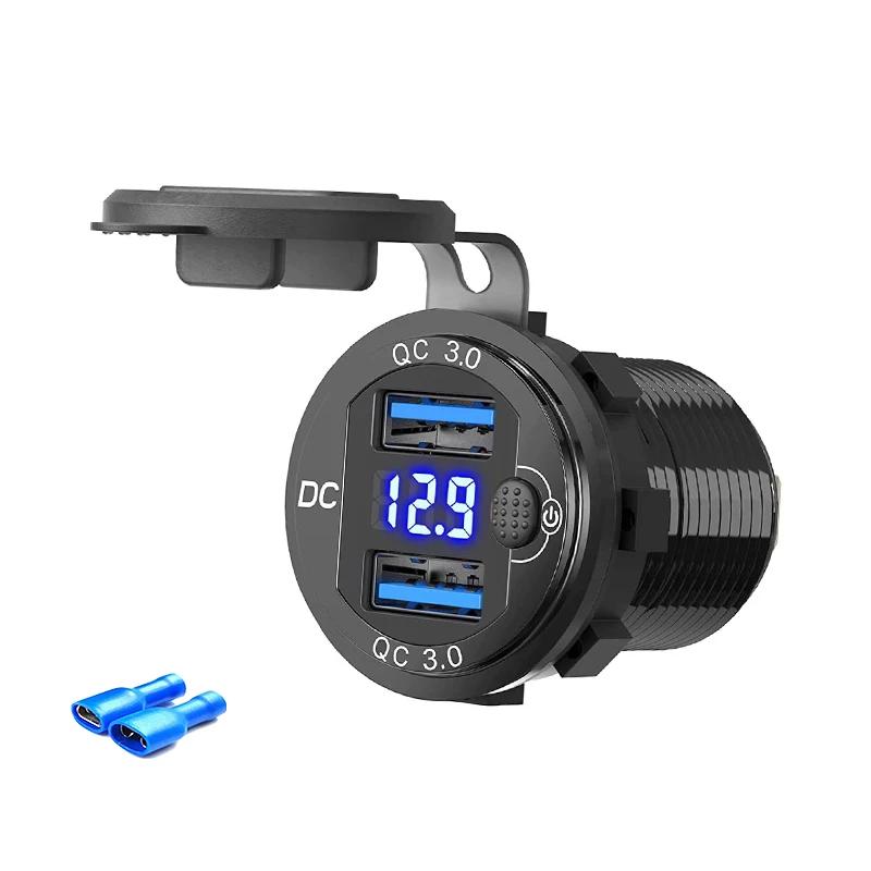 

83W USB C Car Charger Socket DC Super Fast Charging Dual QC3.0 & PD with Switch LED Voltage Display for 12V/24V Car Marine ATV