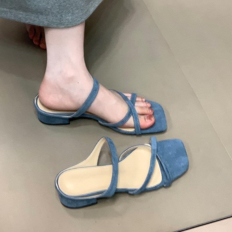 Crossed open-toed sandals for women in the summer of 2025, new thick heels, not tired feet, one-word low heels