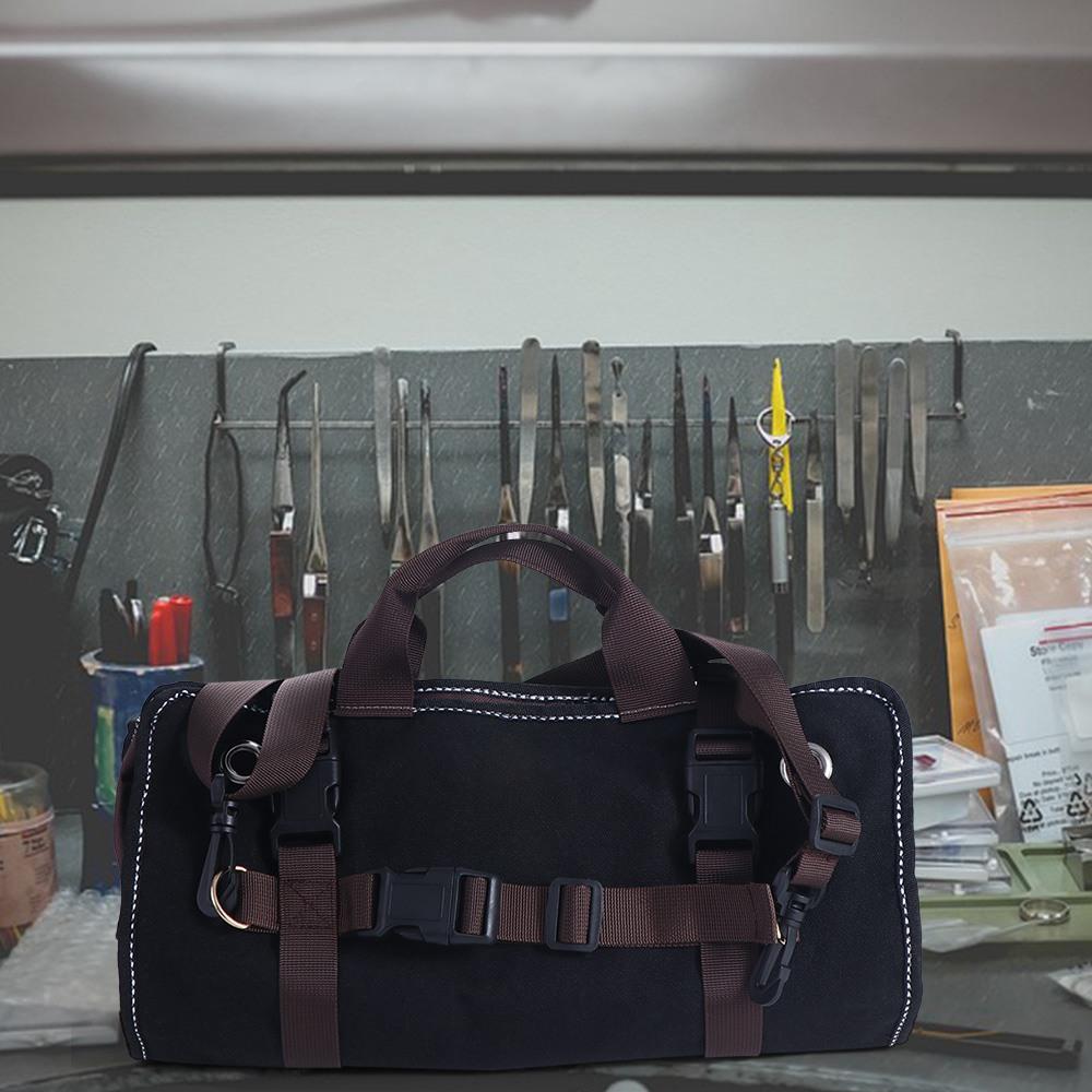 Bag Roll 15-Pockets Roll Heavy-Duty Tool Roll Up Bag Durable Waxed Canvas Tool Roll  Electrician