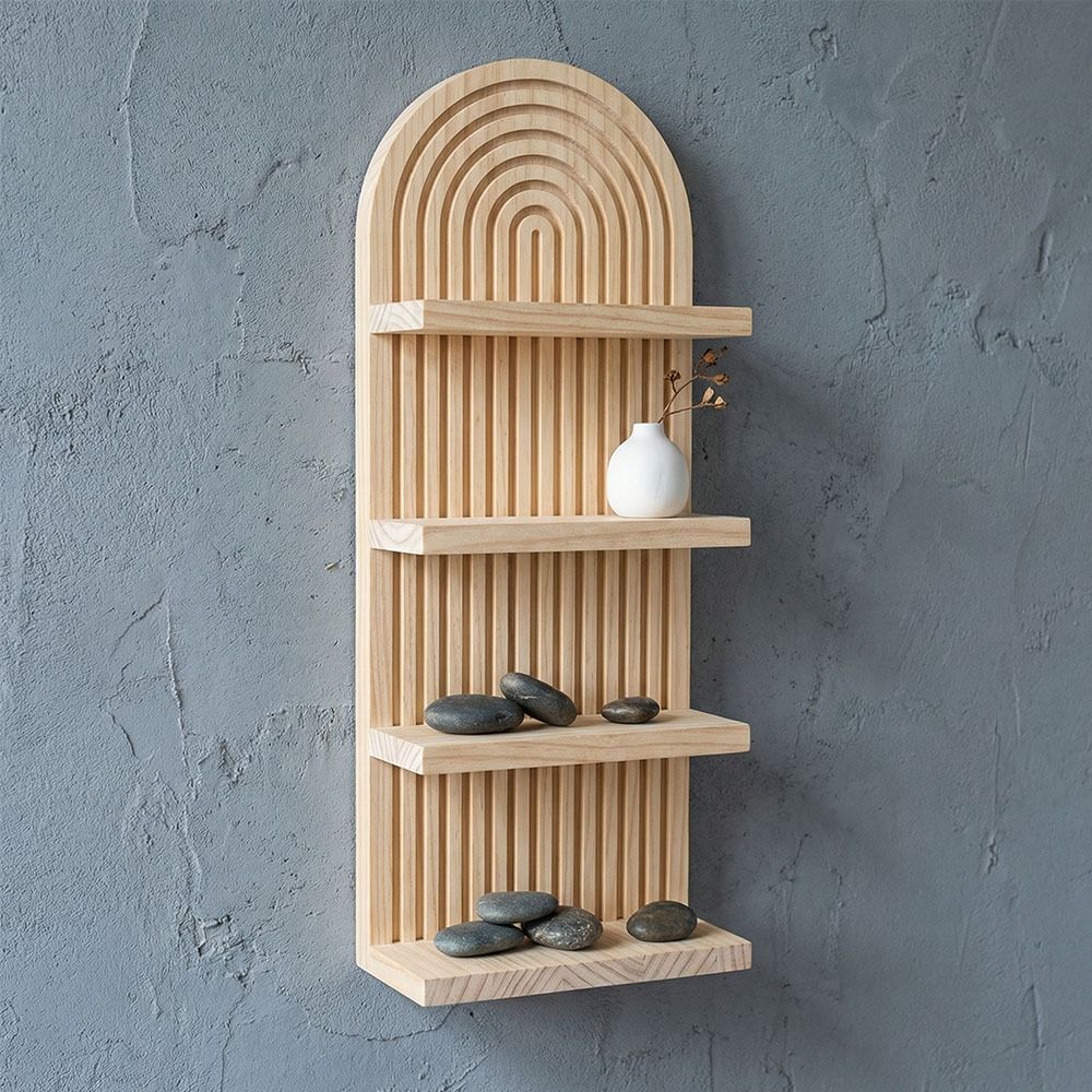 Minimalist Wooden Wall Shelves 4-Tier Design Boho Style Rack Wall Mounted Shelf  Wall Decoration