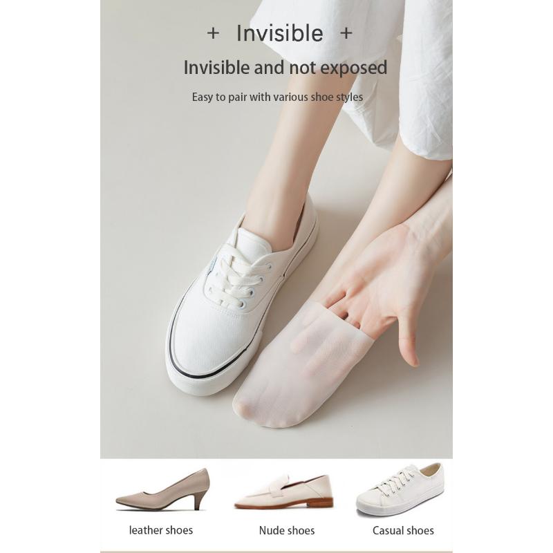 5 perechi de șosete anti-alunecare din silicon invizibil de vară. Șosete ultra-subțiri, respirabile, de culoare uni, mătase de gheață, decoltate, pentru bărci