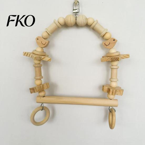 Parrot Chew Toy Bird Swing Perch, Wooden Blocks Toy, Beaded Arch Perch Swing, Cage Accessory for Lovebird Budgie Cockatiel
