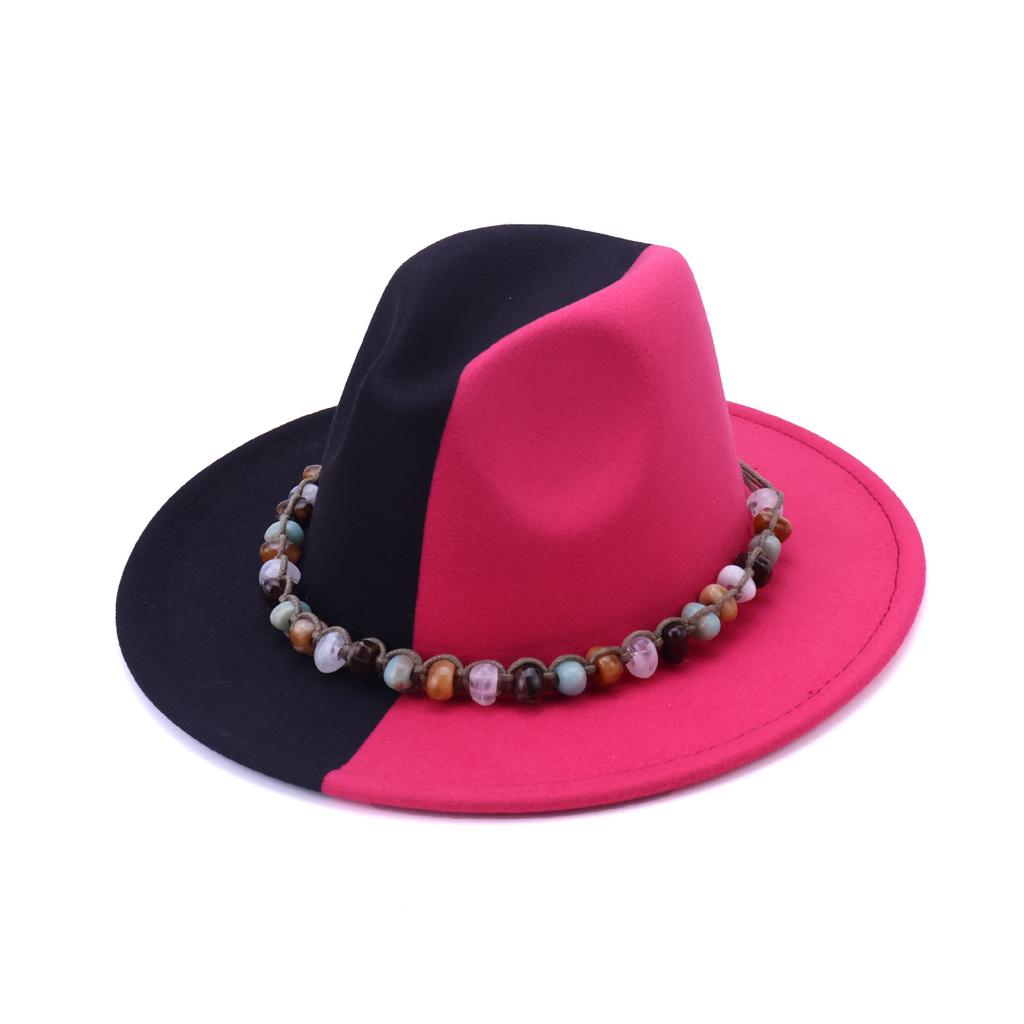 European and American Splicing Color Western Cowboy Hat Top Hat Flat Brim New Felt Hat Jazz Hat