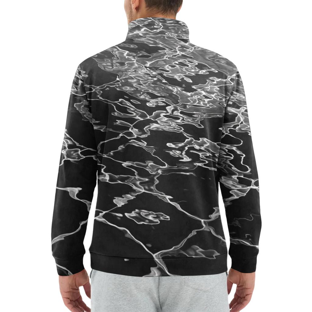 Men's Loose Casual 1/4 Zip Sweatshirt Fashion Printed Long Sleeve Top With Pockets