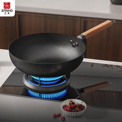 Sanhe 32cm Nitrided Hammered Pure Iron Wok