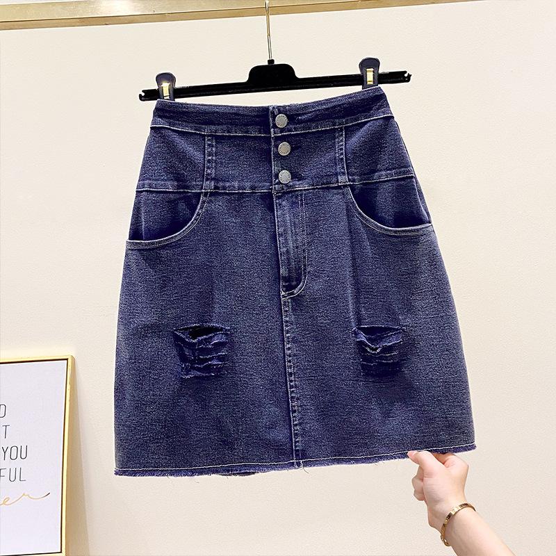 

Летняя женская эластичная юбка-трапеция больших размеров с высокой талией, короткая юбка с рваными отверстиями, хип-юбка 5XL