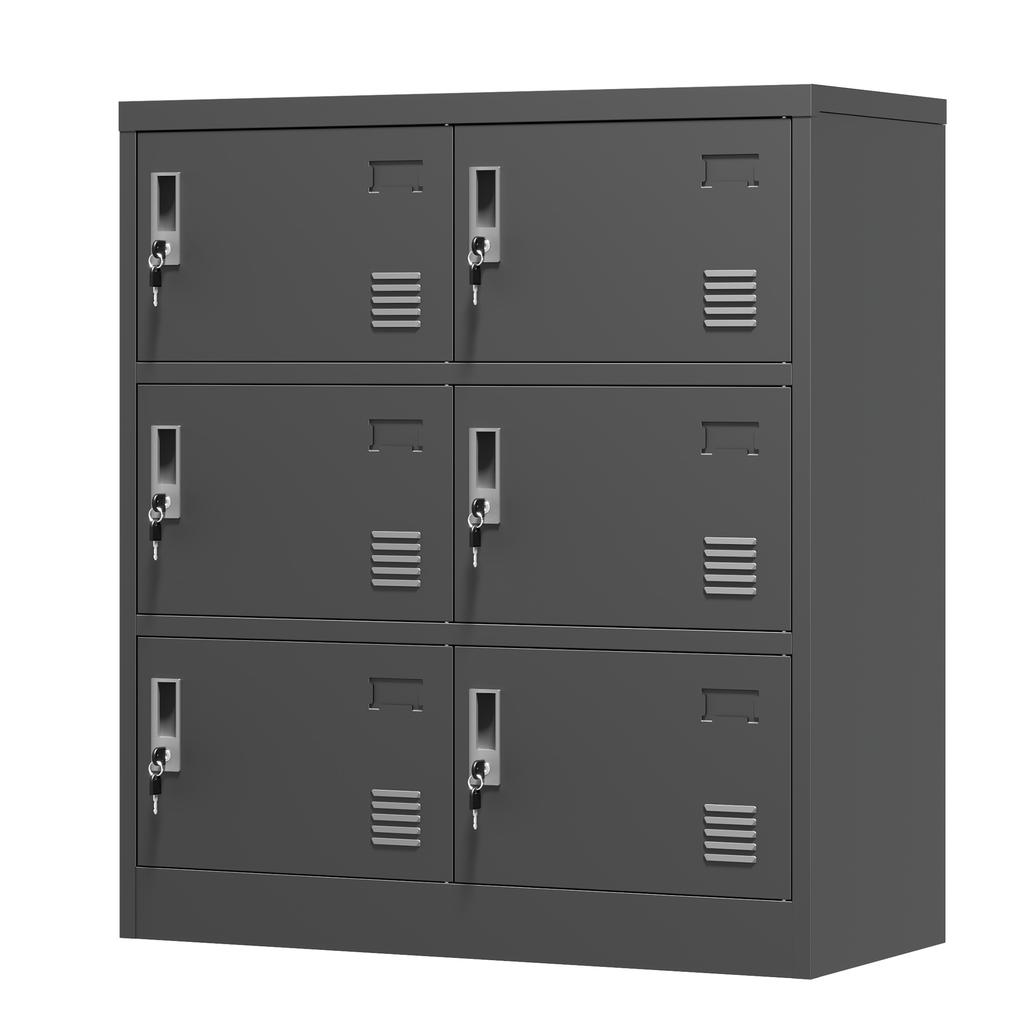 6-Door Metal Cabinets for Office, Gym, School & Home - Secure Storage Cabinet with Card Slot (Black). H 100 cm × B 90 cm × T 40 cm