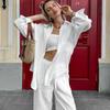 Western Style New White Casual Loose Shirts Trousers Set Loose Shirt and Pants Set