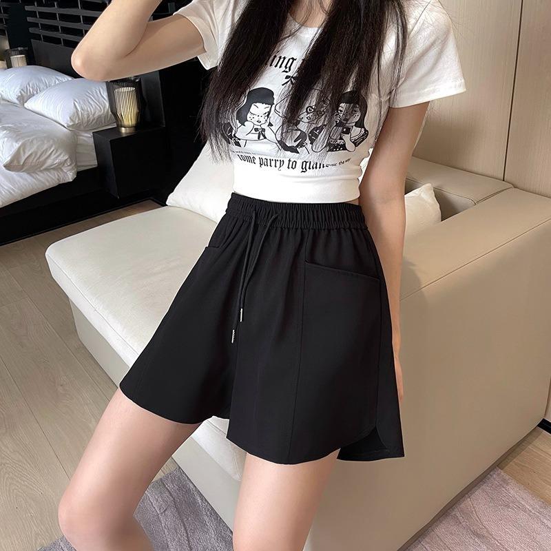 Casual Shorts Women's Summer Slim High-waisted Drawstring Pocket Sports Three-quarter Pants Loose and Slim