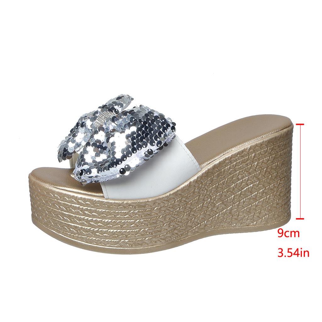Aphixta 9cm Super High Wedge Slides Colorful Bling Butterfly Knot Outside Summer Slippers Light Women's Mules Big Size 43