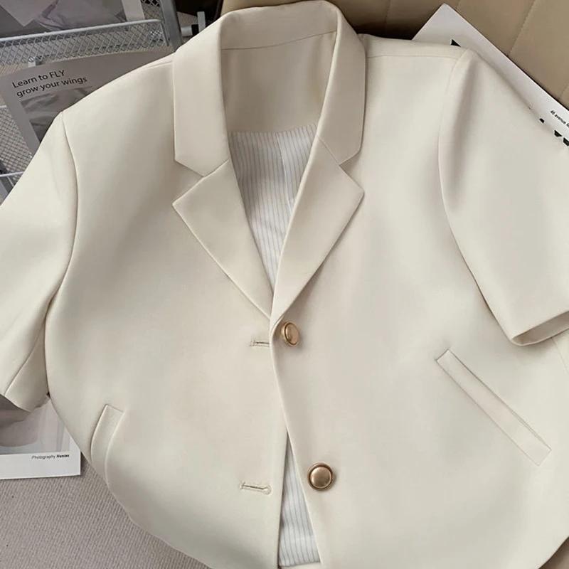 Summer Shorts Sleeve Women's Jacket Korean Notched Neck Office Work Blazer for Women Casual Simple Suit Jackets