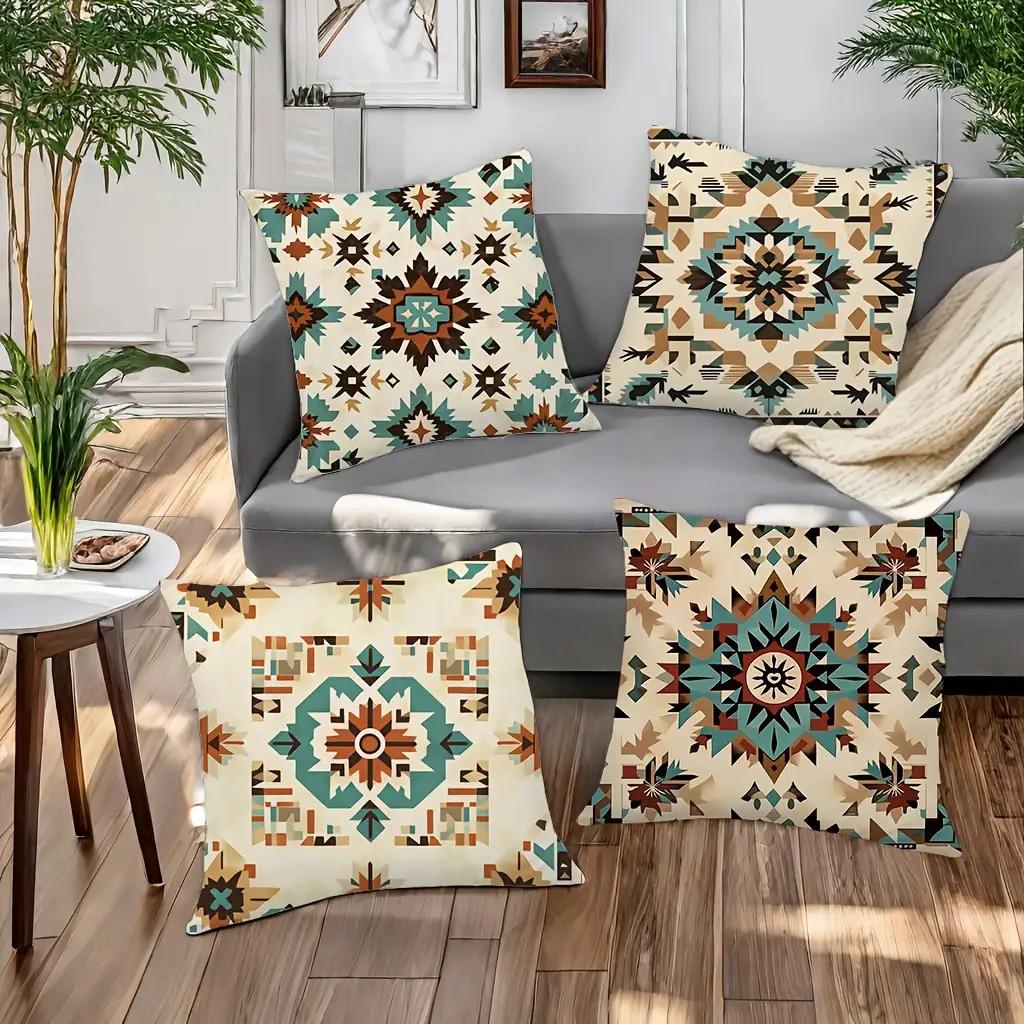 Southwestern Tribal Geometric Pillow Covers, Navajo Aztec Pattern Art Throw Pillow Cases, Rustic Boho Home Decor Cushion Covers