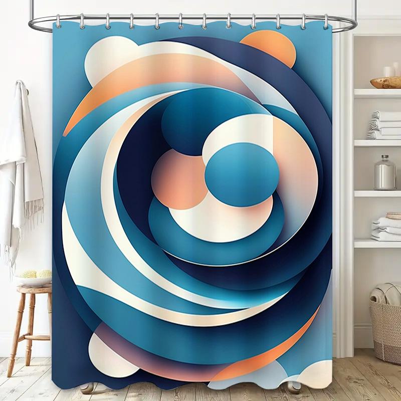 Stylish Abstract Blue White Curved Lines Shower Curtain for Bathroom Decor Modern Art Home Accessories
