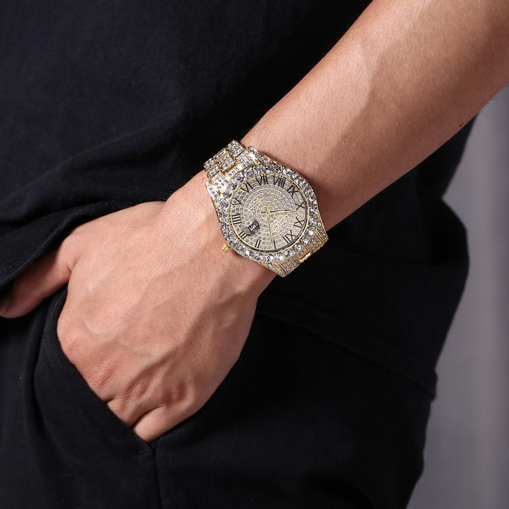 Hip Hop Iced Out Herrenuhr Vollständig mit AAA-Strasssteinen umrandet Luxus-Quarzuhren Runde Uhr Unisex-Armbanduhr Geschenk für Freund
