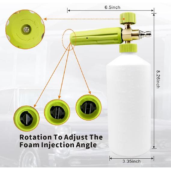 Foam Cannon 1 L Bottle Car Wash Snow Foam Lance With 1/4" Quick Connector Pressure Power Jet Washer Quick Release Adjustable Nozzle