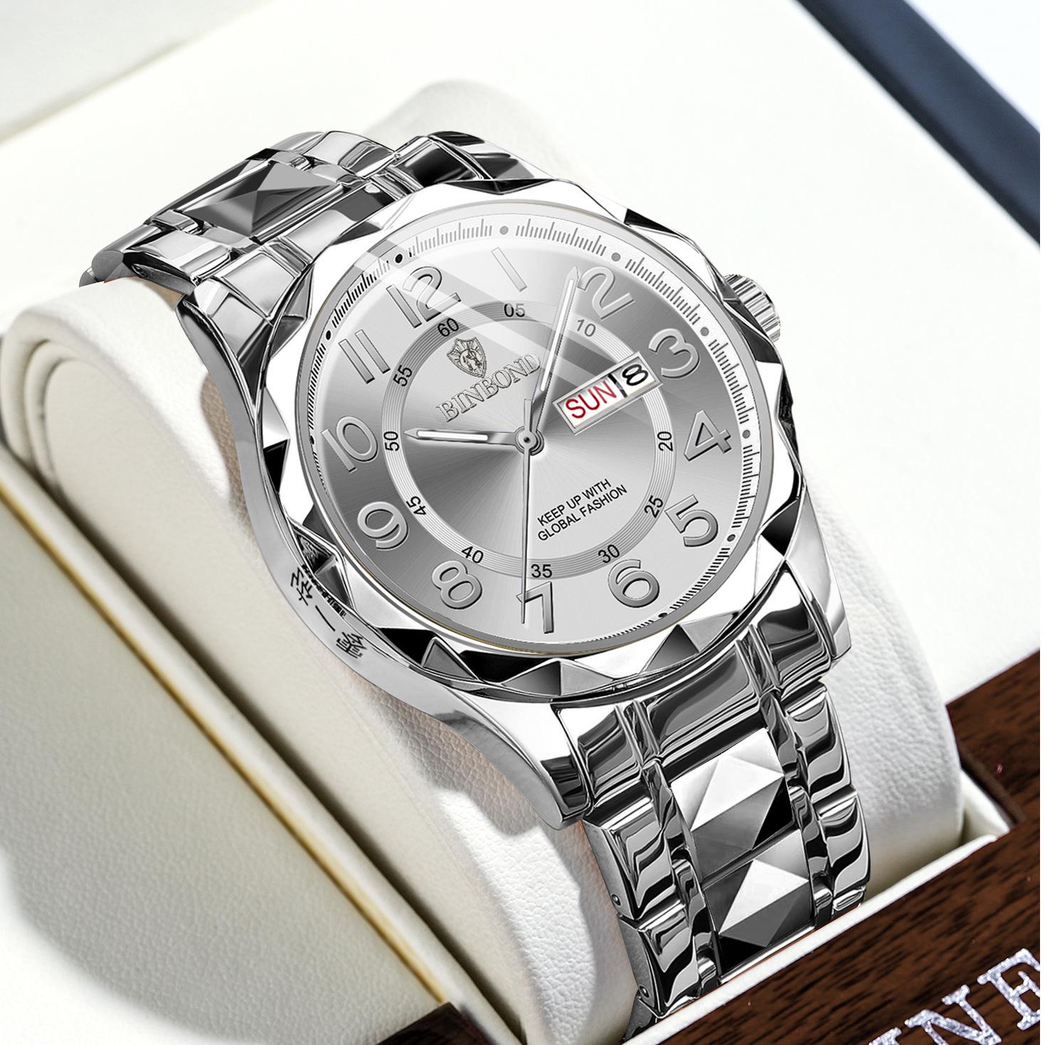 New Genuine Men s Luminous Quartz Wristwatch: Double Calendar, Waterproof, Fashion, Business  Casual.