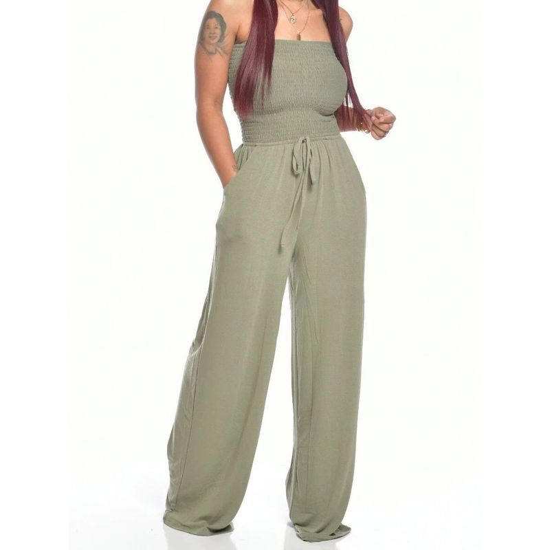Flat Shoulder Wrap Chest Wide Leg Jumpsuit Square Shoulder