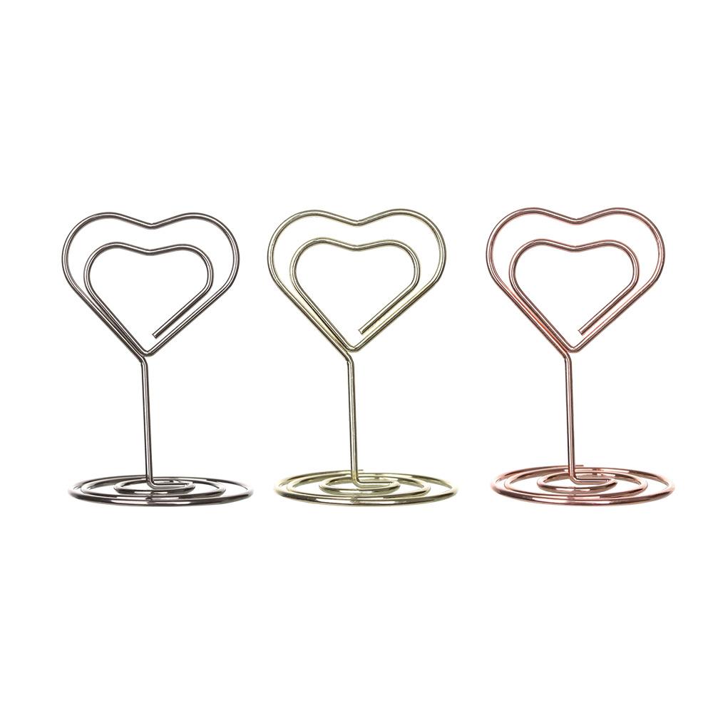 Desktop Decoration Heart Shape Rose Gold Photos Clips Table Numbers Holder Place Card Clamps Stand