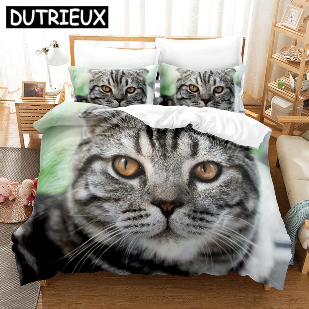

3D Cat Bedding Set Scottish Fold Lovely Cats Printed Comforter Duvet Cover Queen King Single Size Home Textile Bedroom Decor (135x200cm)