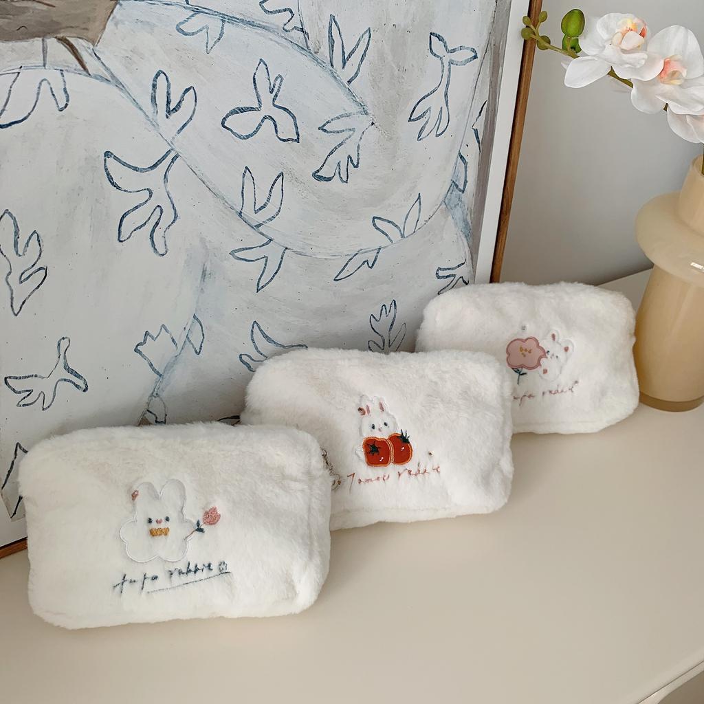 Cute Womens Bunny Embroidered Makeup Bag With Floral Design Portable Travel Bag