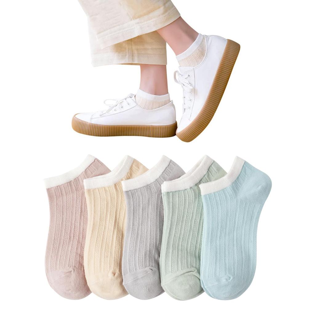 DAMILY Ankle Summer Breathable Sizes Women's Socks, Socks, Cotton, Cute, Stylish, Mesh, Comfortable, Casual, 5-Pair Set, 22-24.5cm