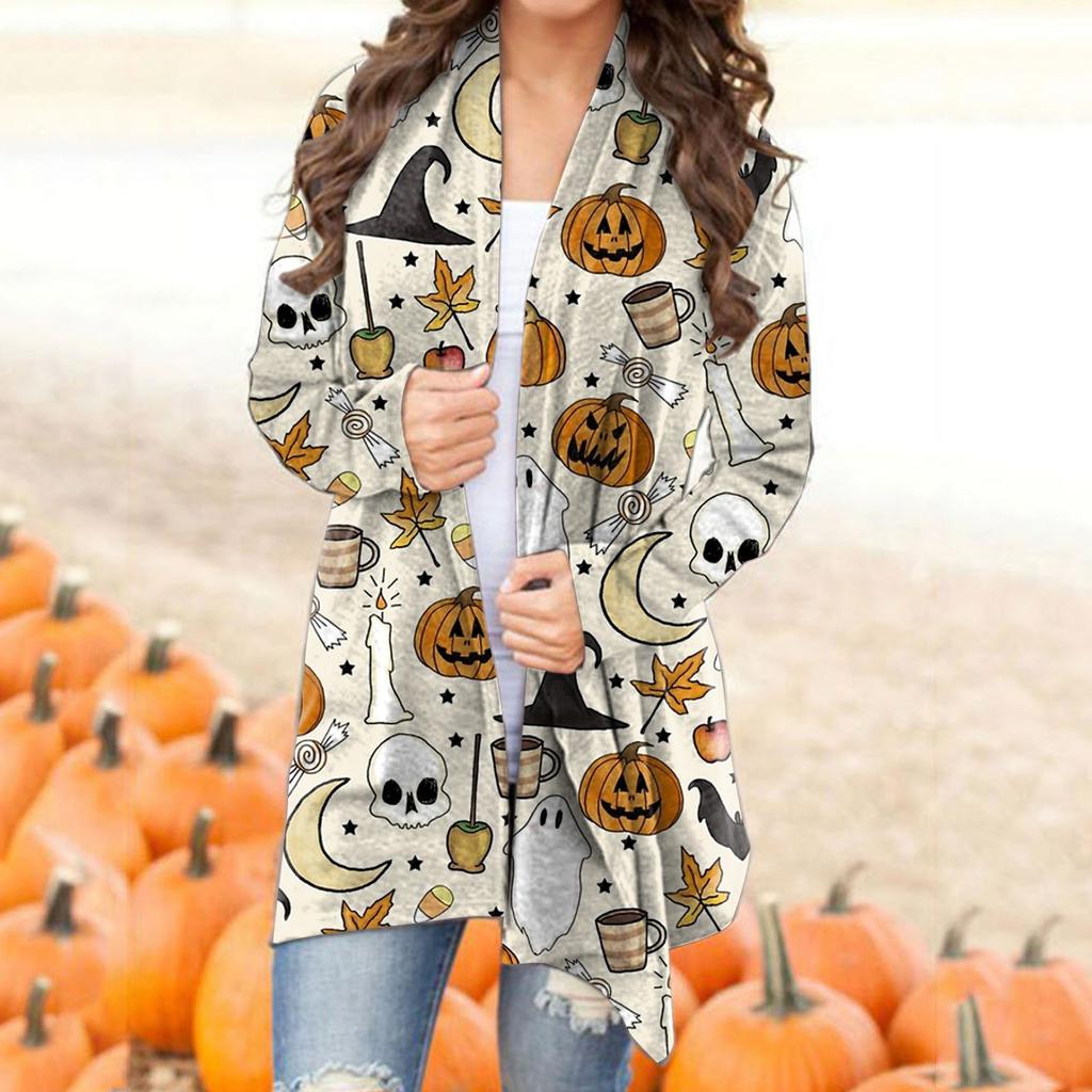 Women's Fashion Halloween Cats Print Cardigan Jacket