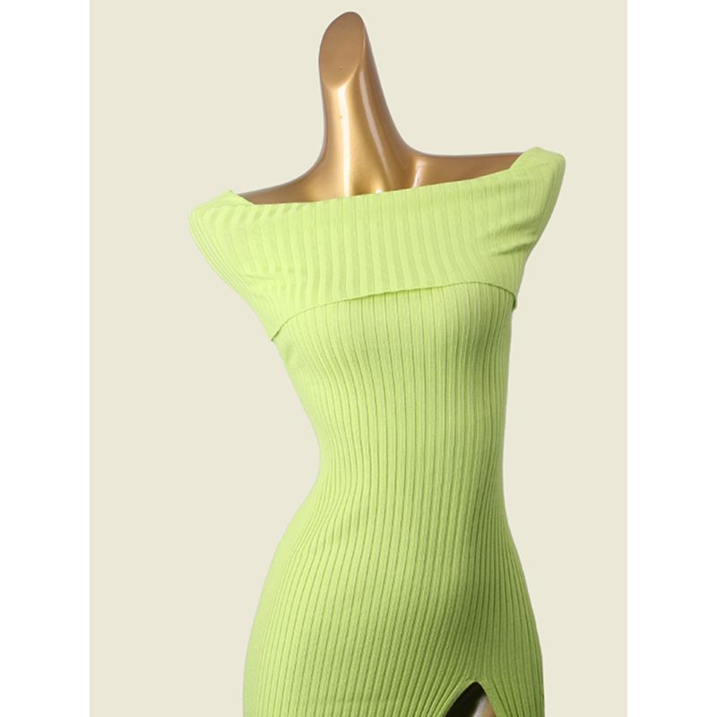 Foreign Trade Fashion Brand off-Neck Sexy Inner Wear High Slit Hip Skirt Inner Wear Knitted Sleeveless Dress