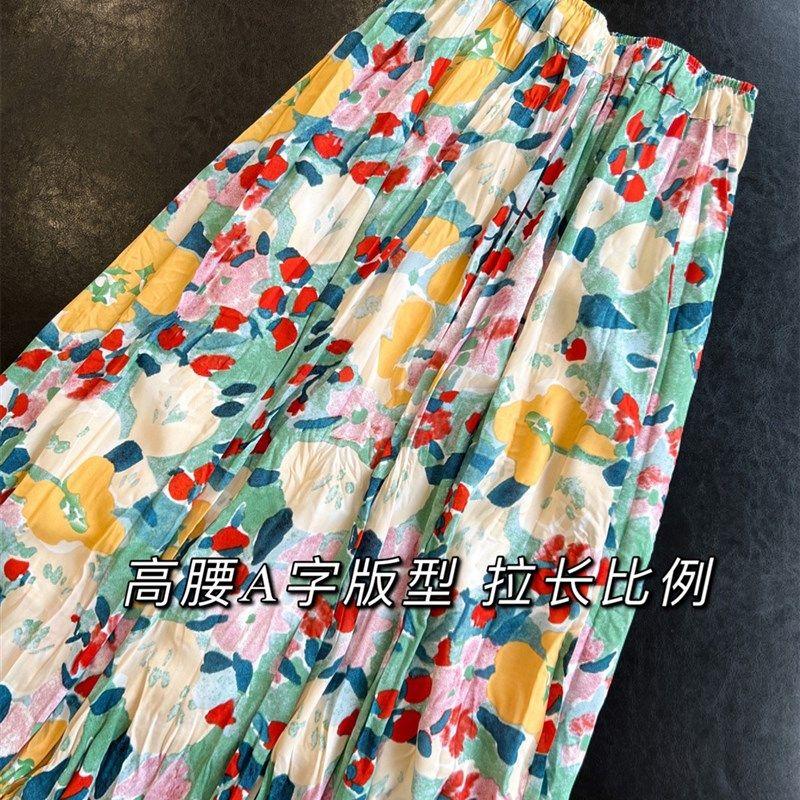 

Oil Painting Floral Skirt European Station European Goods Hi Green L