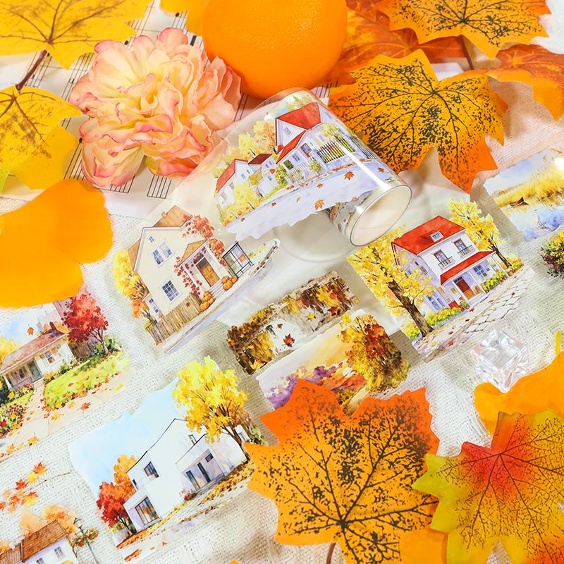 70mm*200cm Vintage Autumn Tree House Landscape PET Tape Creative DIY Journal Material Collage Scrapbooking Stationery