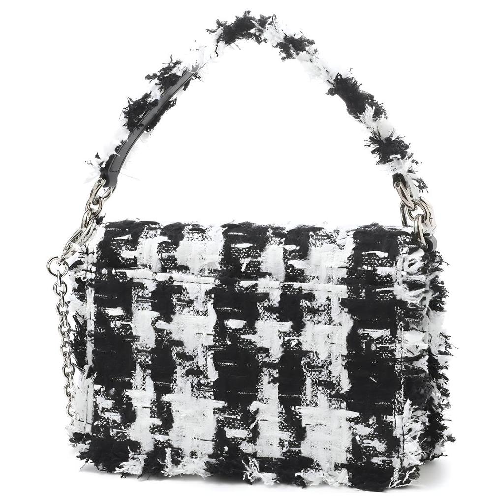 New Furla 1927 Collection Plaid Pearl Velvet Fabric Handbag Shoulder Bag Crossbody Bag Mini Women's White & Black BAFKACO-BX1025-P0100