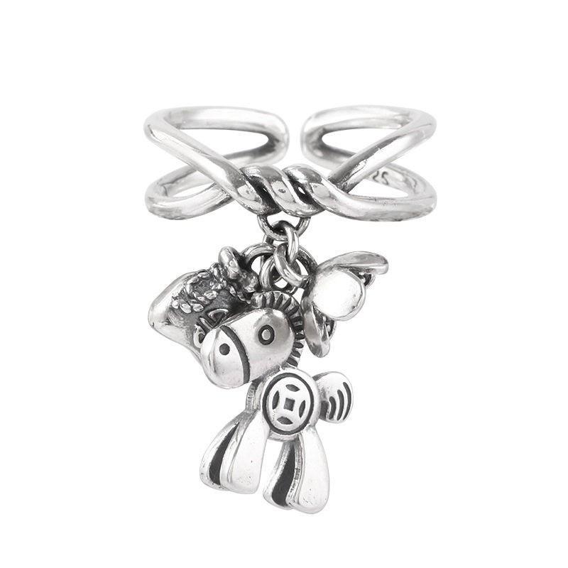 Adjustable Open Ring With Horse Motif Vintage Style Copper Jewelry Men Women Adjustable Open Band