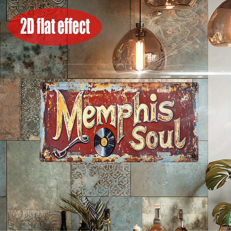 

D Flat pc Memphis Soul Music Vintage Metal Sign Retro Red Yellow TN Tribute Wall Decor HeavyDuty Aluminum Plaque 15x30cm(5.9x7.8inch)