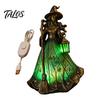 Halloween Decorative Resin Light Witch Tabletop Lamp, Gothic Night with Broom & Lantern, Table Lamp USB Powered Spooky Ambient for Mantel Shelf