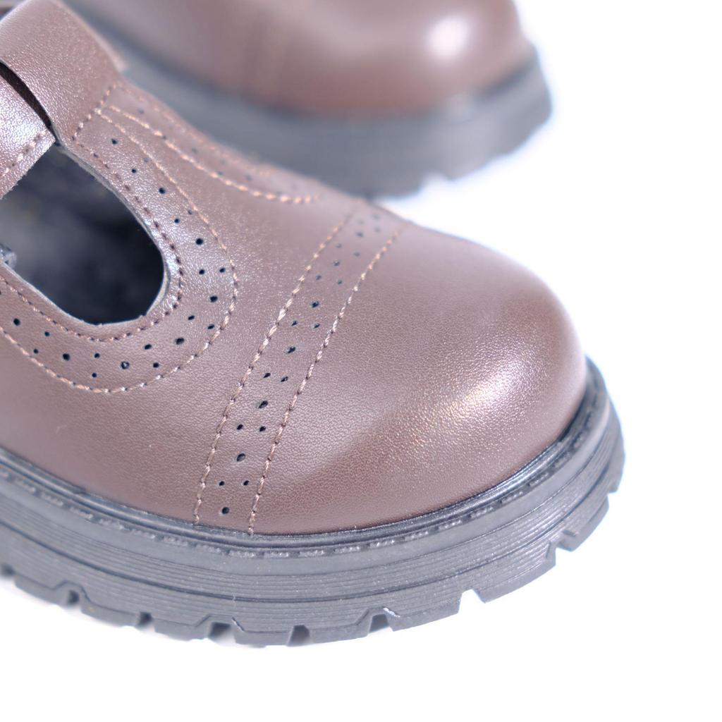 Girls' 2026 Brown Mary Jane Leather Shoes with Buckle Strap - Breathable, Wear-Resistant, Thick Sole for Campus Casual Wear