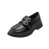 Leather platform loafers women's 2025 new round head retro soft leather single shoes double buckle with British style small leather shoes