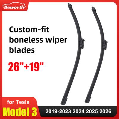 2Pcs Boneless Wiper Blades Set for Tesla New Model 3 Highland 2024 2025 2023 Rubber Front Windshield Glass Cleaner Brush 26"+19"