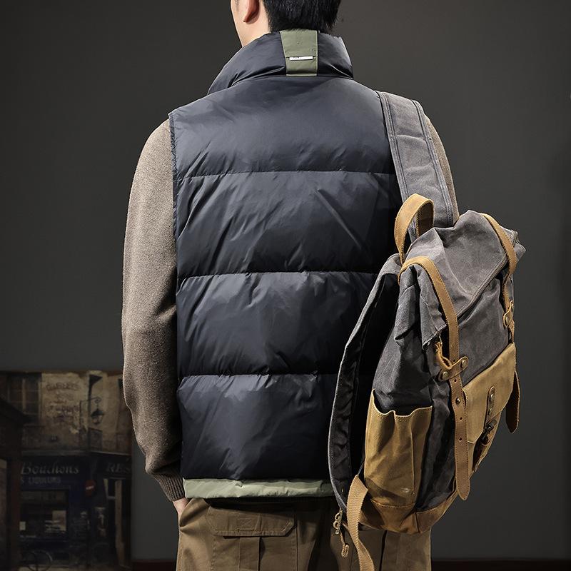 Winter American Trendy Brand Color Matching Stand-up Collar Men's Down Vest White Duck Down Thermal Vest Fluffy Vest Bread Clothes