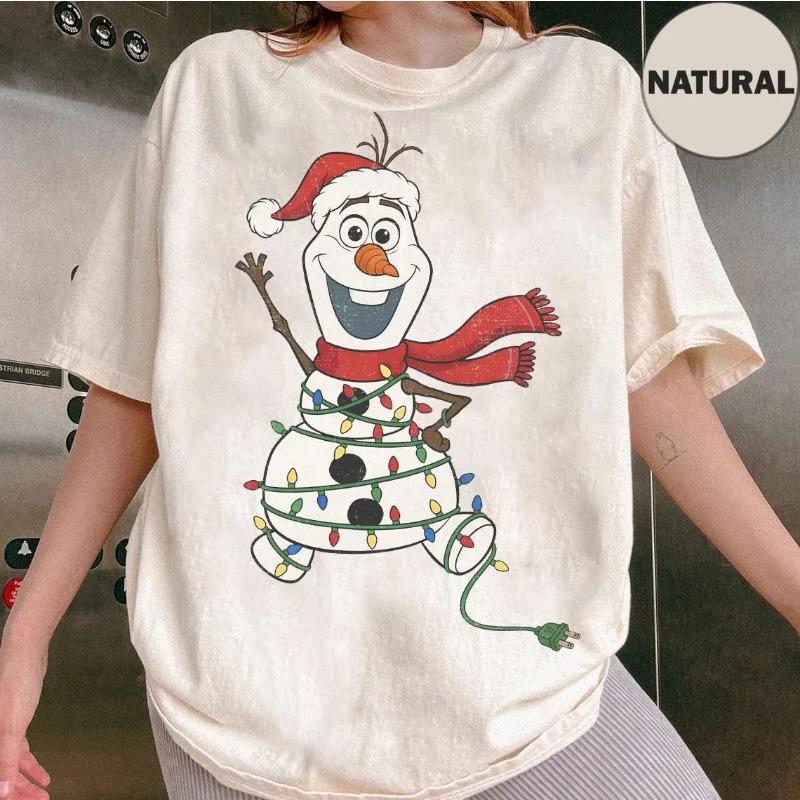 Frozen Olaf Santa Claus Lantern Tshirt Four Seasons New Style Unisex Casual Tshirt