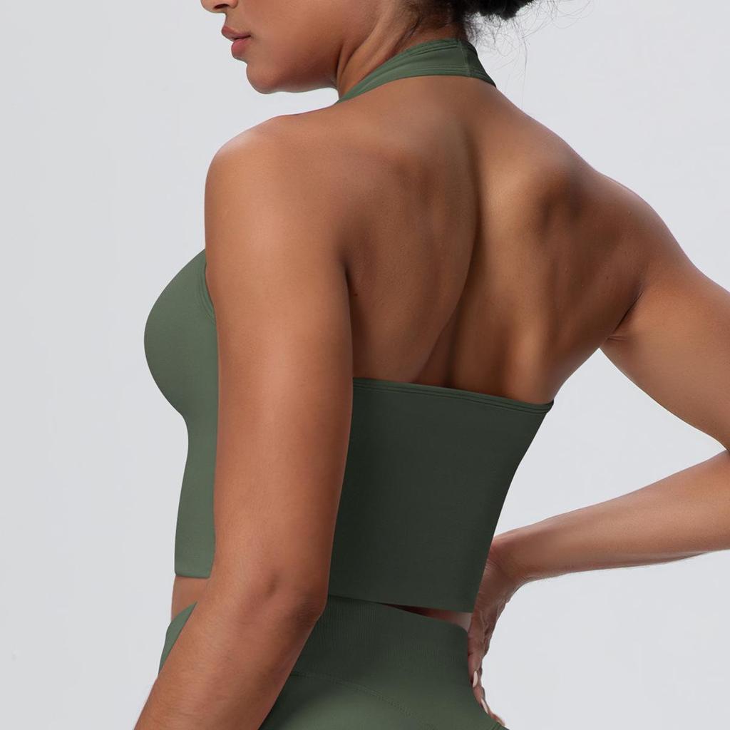 Elegant Backless Halter Yoga Bra – Seamless Breathable Sports and Fitness Vest