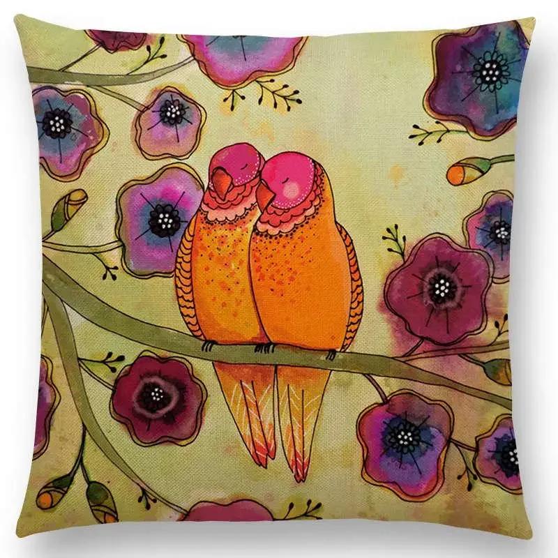 New Arrivals Watercolor Little Birds Pillow Case Floral Home Decor Cushion Cover