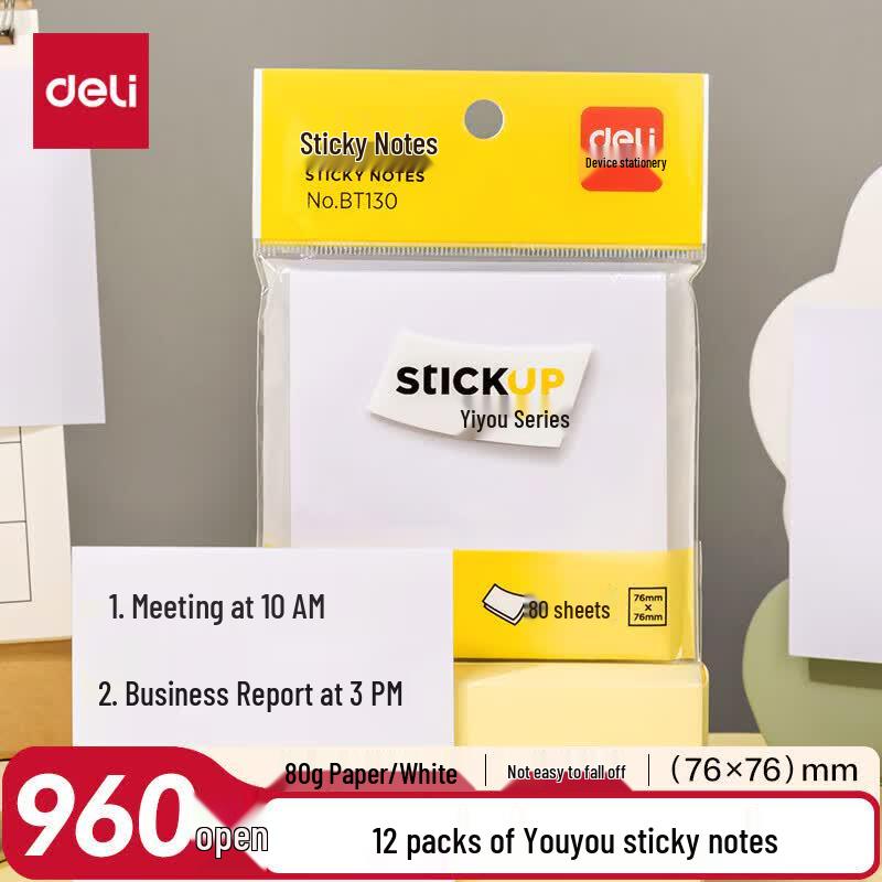 Deli White Sticky Notes, 960 Sheets, 12-Pack