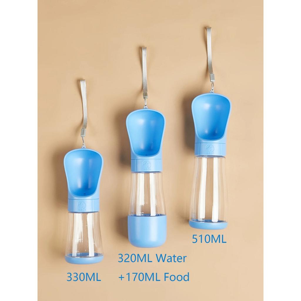 2 in 1 Tragbare Wasserflasche für Haustiere, Hunde, für kleine, mittelgroße und große Hunde, Katzen, Wandern, multifunktionaler Futterbehälter, Trinknapf, Zubehör