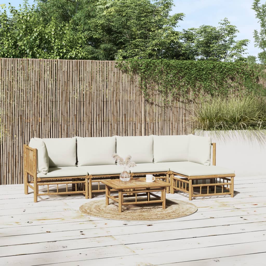Vidaxl 6-Cz. Gartenmöbel-Set, Cremefarbene Kissen, Bambus