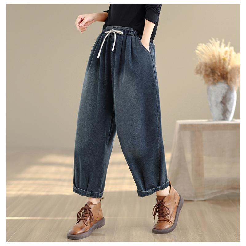 DIMANAF 2025 Autumn Winter Plus Size Women Jeans Cotton Denim Long Pants Vintage Bottoms