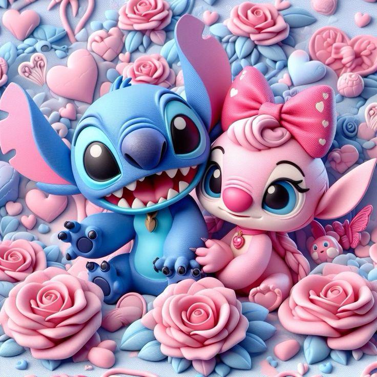 Cute Lilo&Stitch and Angel Disney Cartoon 5d Full Diamond Painting Fantasy Sweet Drean Stitch Anime Mosaic Cross Stitch Decor