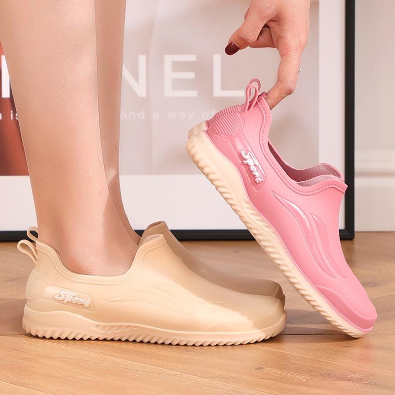 Elegant shallow rain shoes women's fashion low-top short tube non-slip waterproof shoes kitchen work rubber shoes summer
